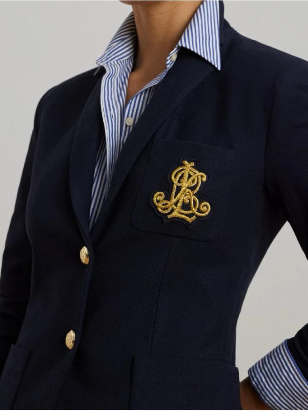 Ralph Lauren Navy Blazer with Gold Embroidered Crest